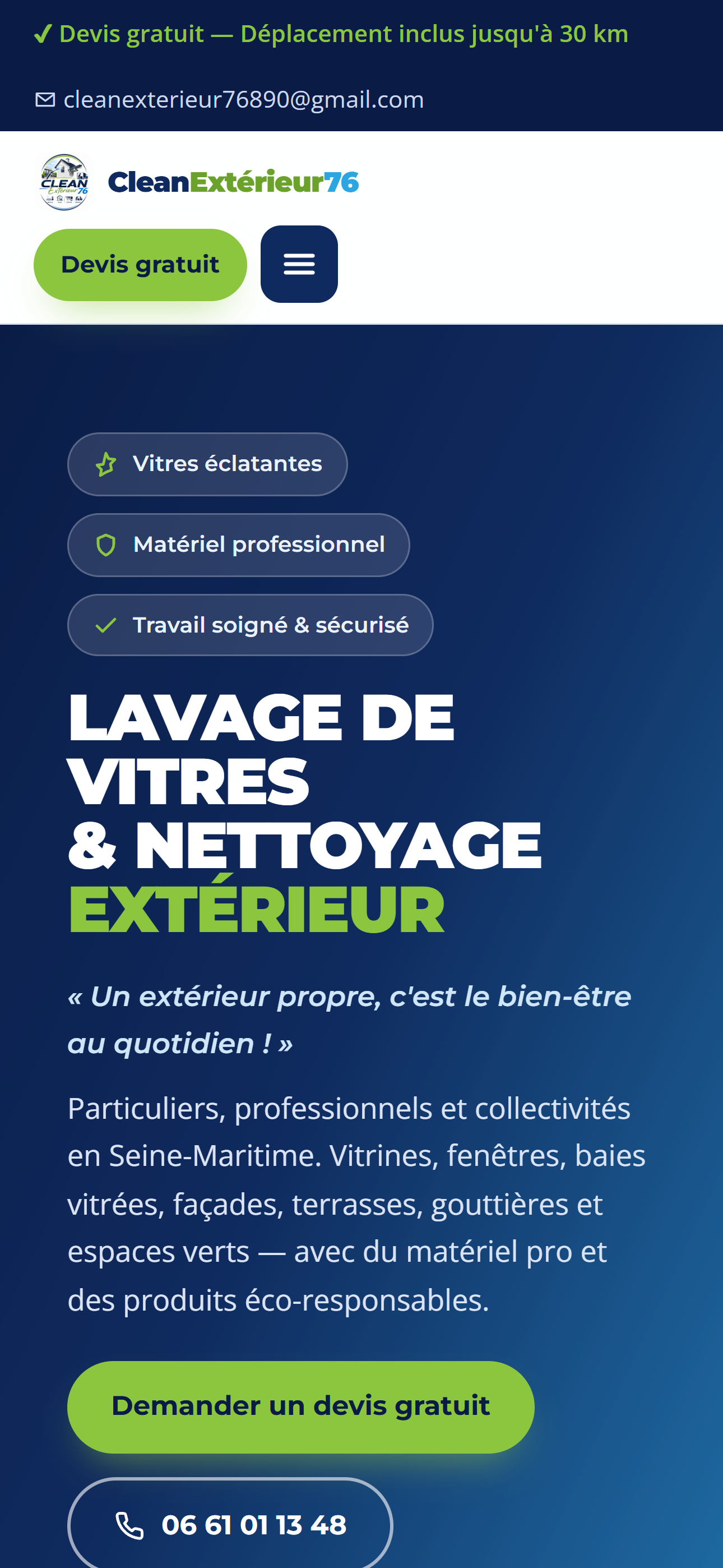 Cleanexterieur76 sur téléphone
